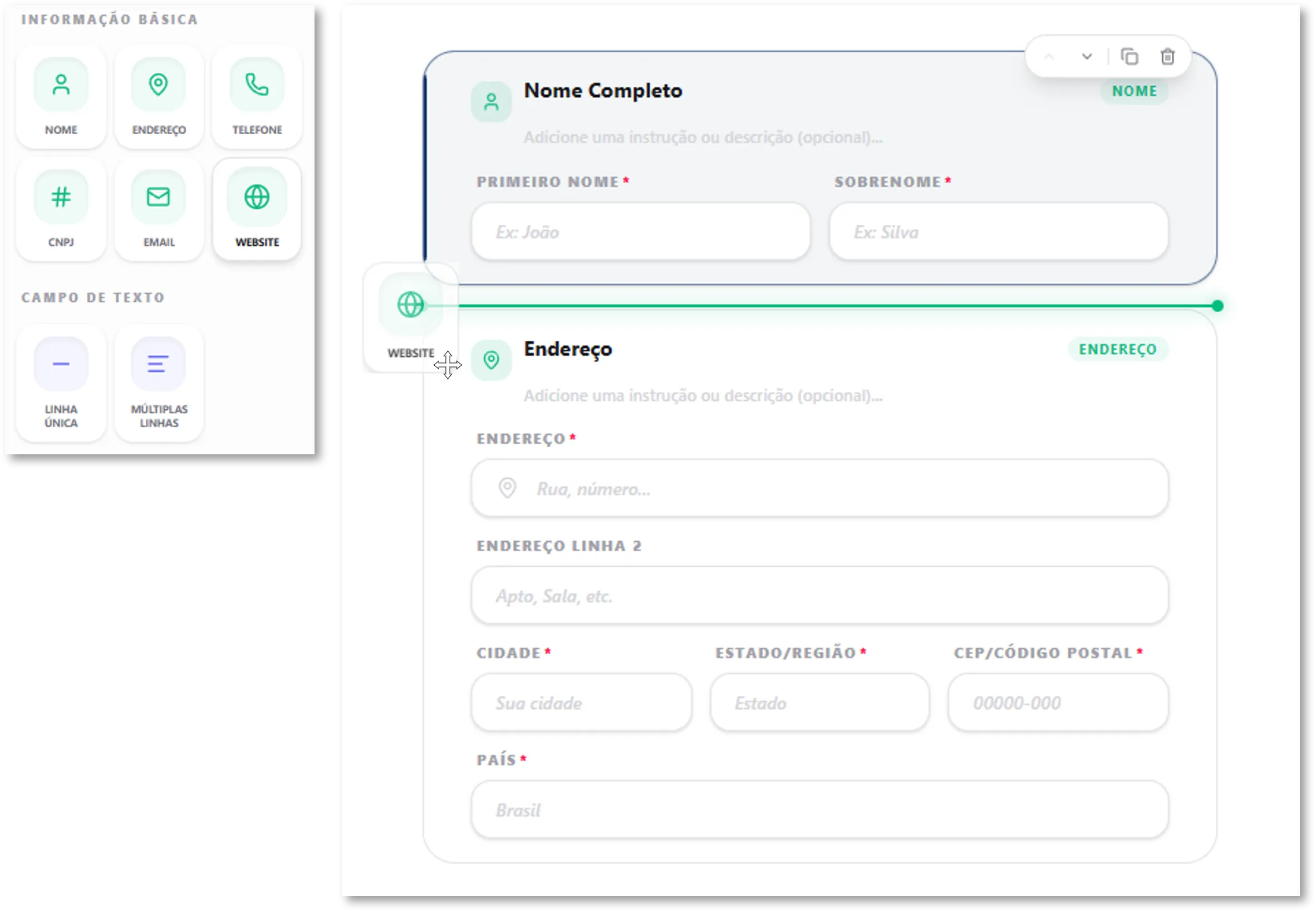 Builder sem código com interface Drag & Drop